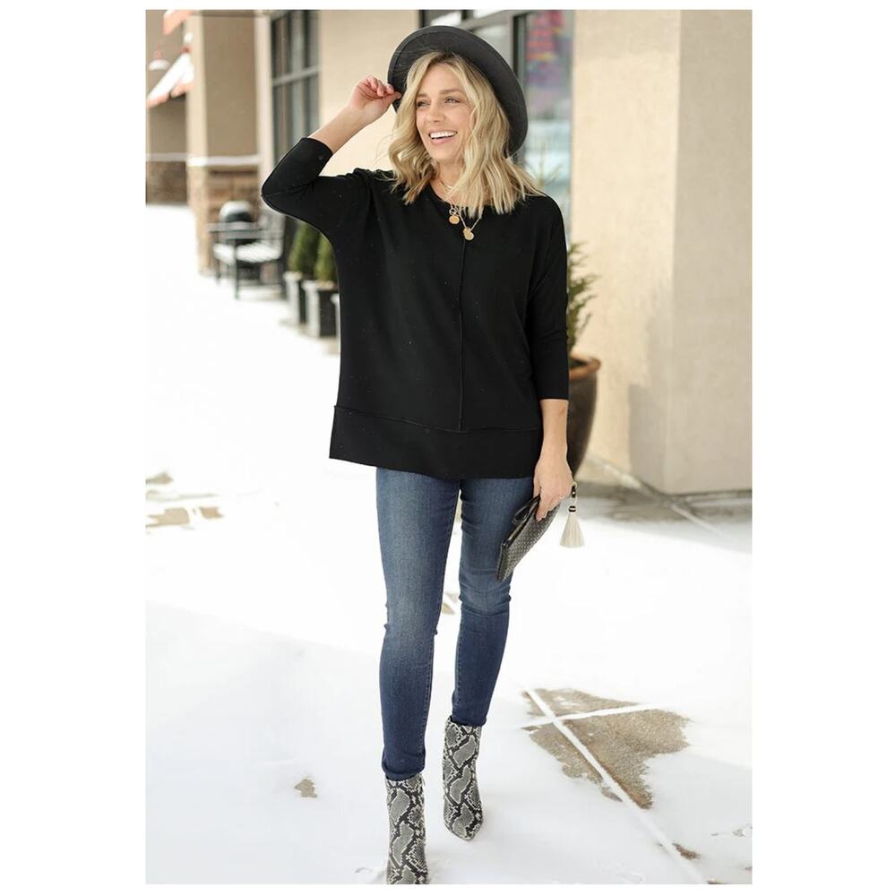 Spanx Black Perfect Length Dolman 3/4 Sleeve Sweatshirt Sz.S